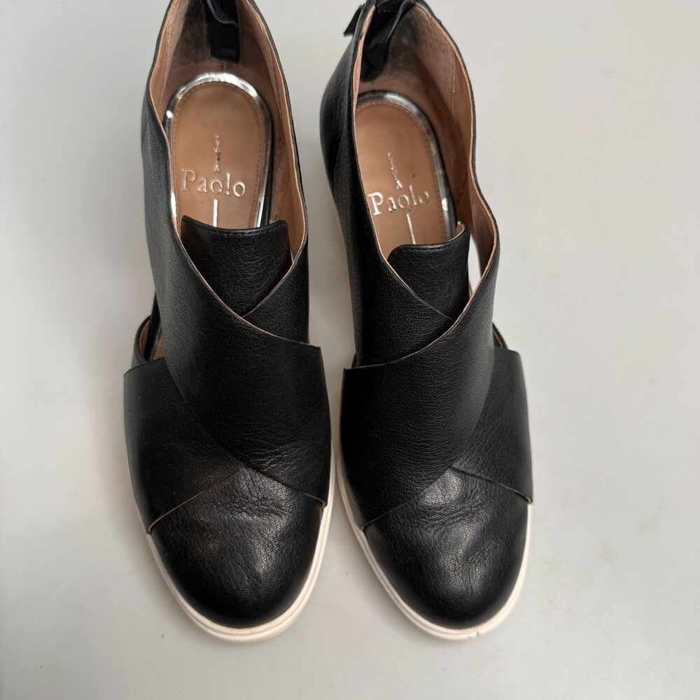 Linea Paolo Freshton Women's 7.5 Black Leather Wedge Sneaker Boots EUC - Picture 3 of 16